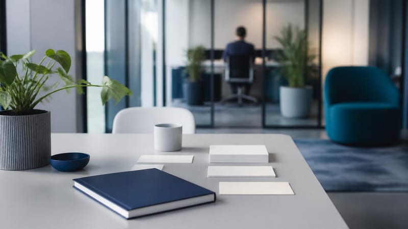 A clean reading table beside tall windows with material laid out in order
